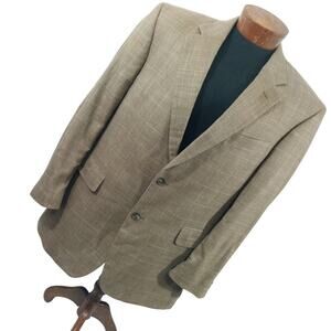 JOS. A. BANK! SILK. LINEN, WOOL! LTWEIGHT CAMEL TAN FAINT PLAID BLAZER! SZ 42R